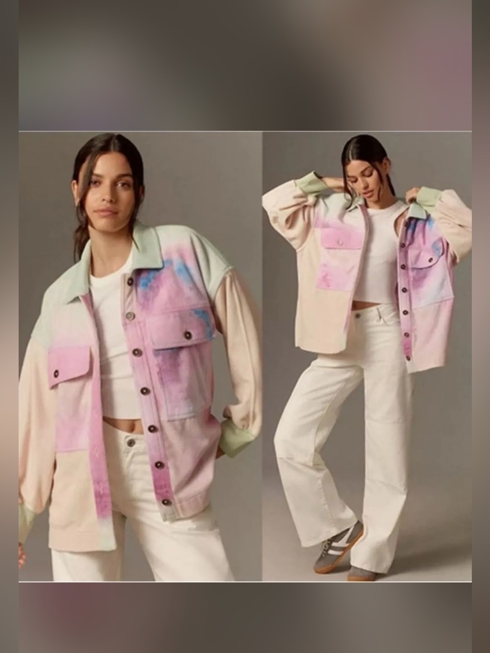 Pilcro for Anthropologie Pastel Tie-Dye Microfiber Shacket in Pink & Mint